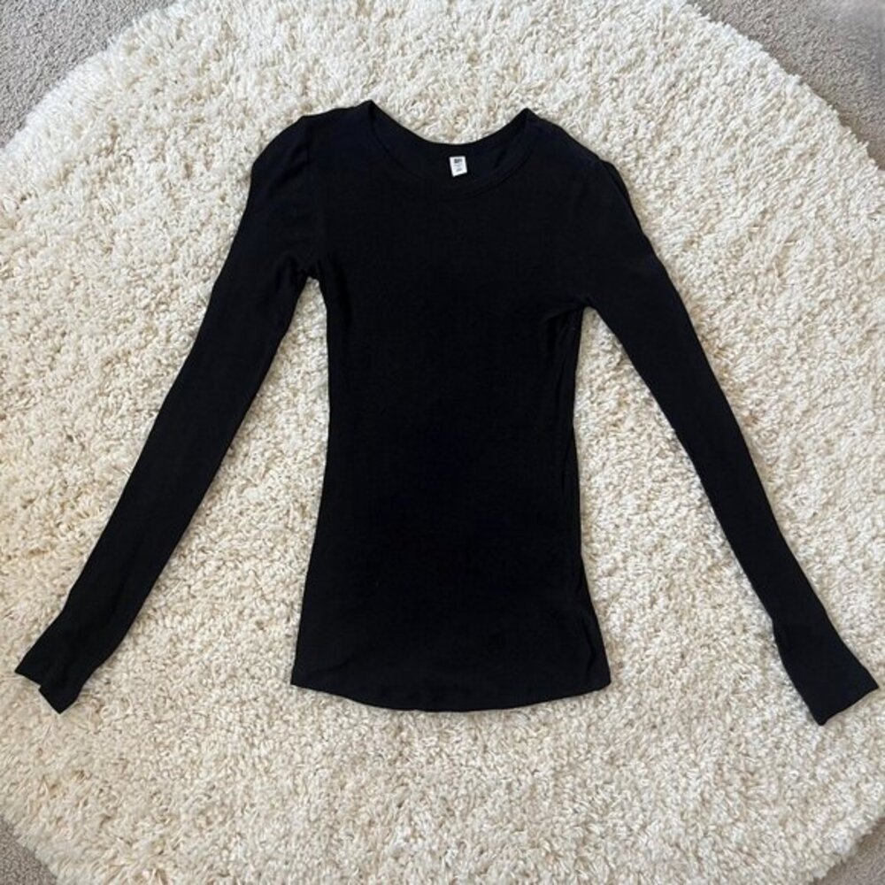 BP Womens Crew Neck Long Sleeve Rib Slim Fit Pullover Sweater Top Black Medium